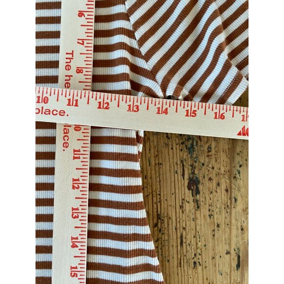 Carly Jean Los Angeles Womens Striped Short Sleeve Bodysuit L Brown Cotton - Picture 7 of 8